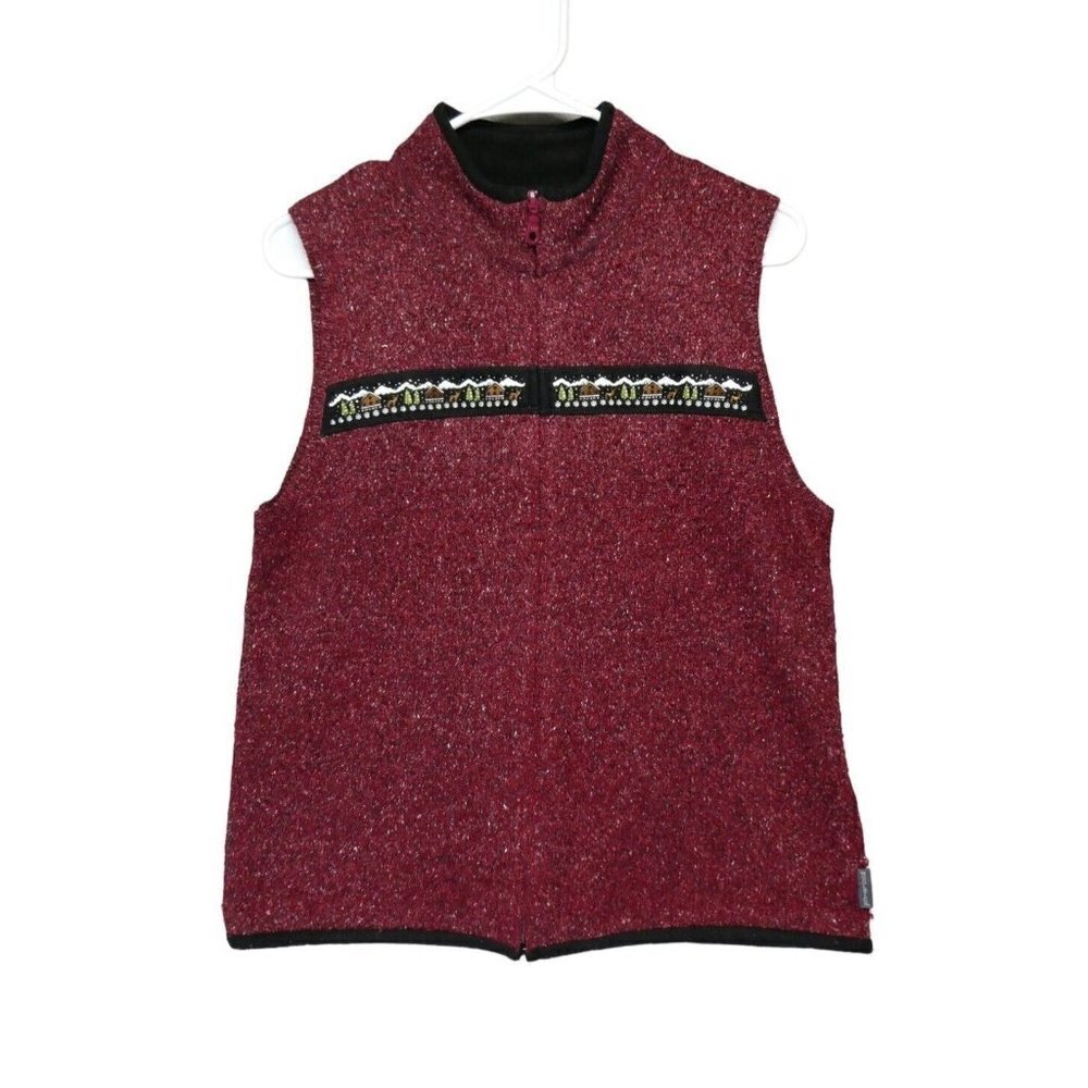 Woolrich Women’s Medium Vintage Vest Red  Holiday Christmas‎ Embroidered